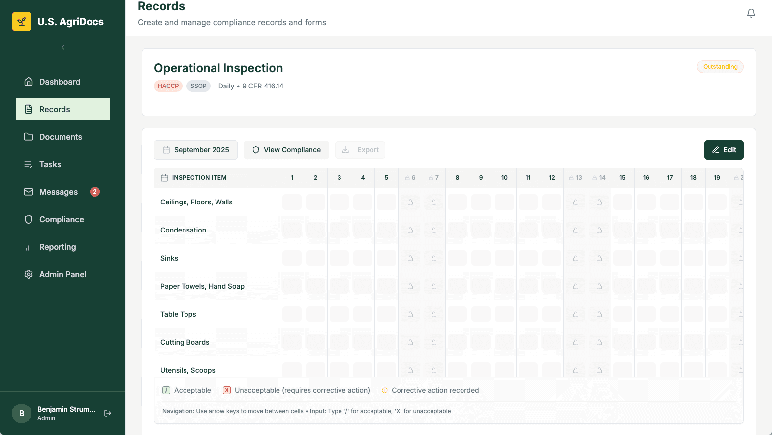 Compliance calendar view